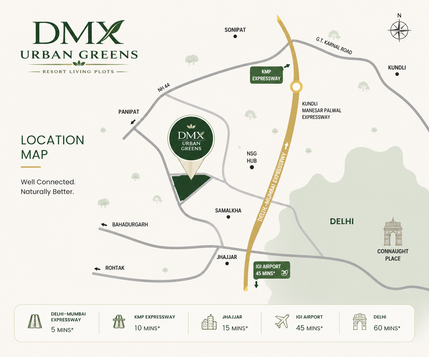 Location map of DMX Urban Greens — Plots near Delhi Mumbai Expressway