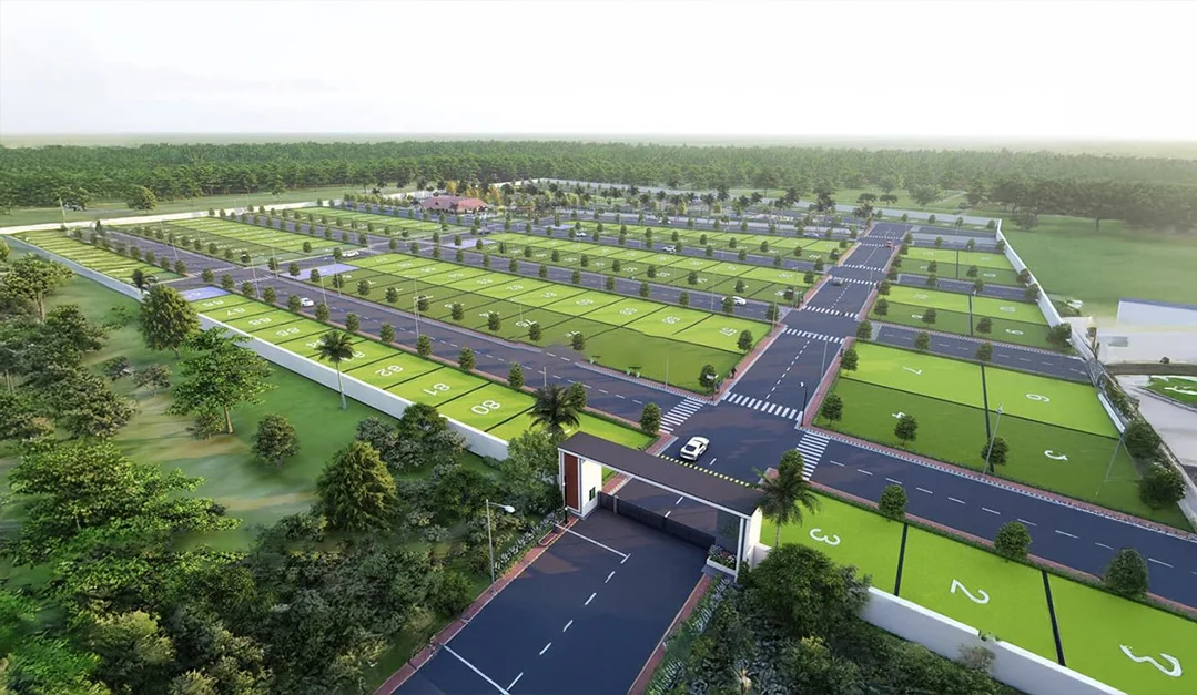 Aerial view of DMX Urban Greens residential plots on Delhi Mumbai Expressway